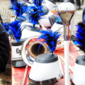 Blue-feathered hats